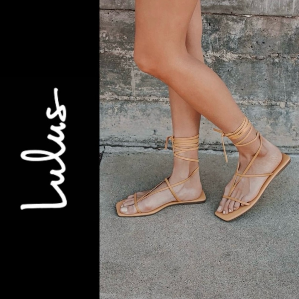 NIB Lulu’s Aisya Tan Lace-Up Flat Sandals 5.5